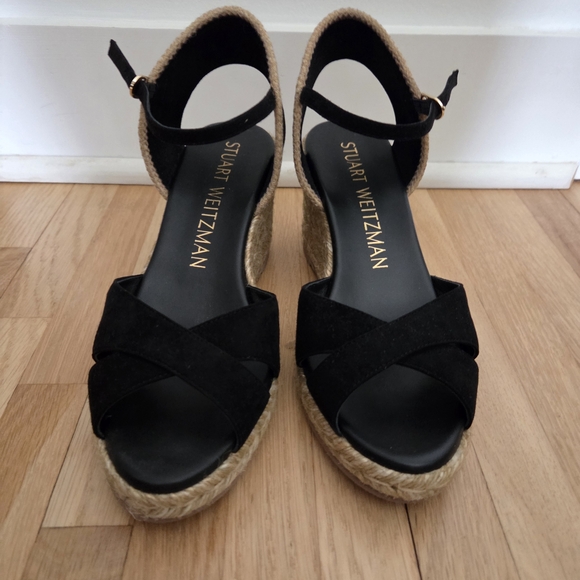 Stuart Weitzman Mirella Espadrille Wedge, black & natural, 8B - Picture 2 of 6